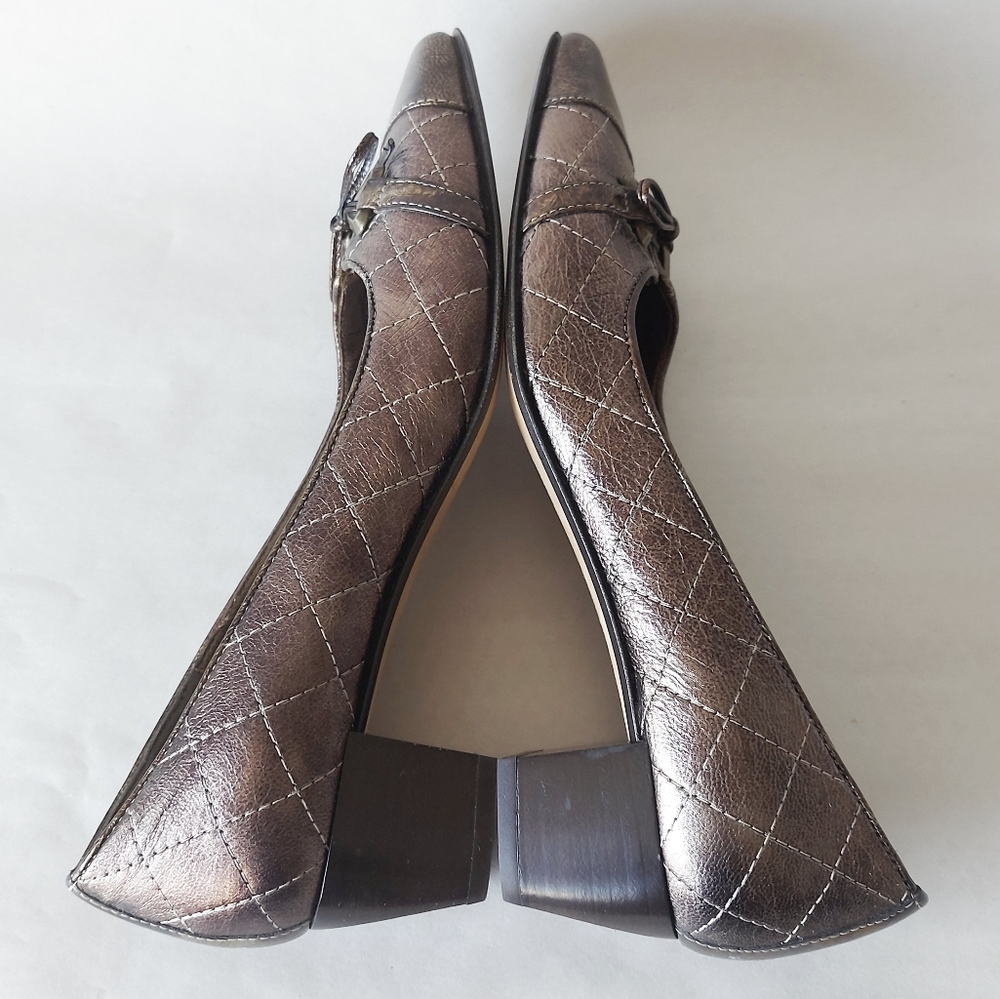 Roberto Capucci Shoes Women Size 8 Bronze Gold Low Heel Bow Tie Comfort Slip-on - Picture 7 of 13